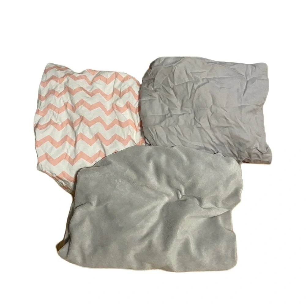 Chevron Pink White Gray Crib Sheet Changing Pad Cover Bundle Lot